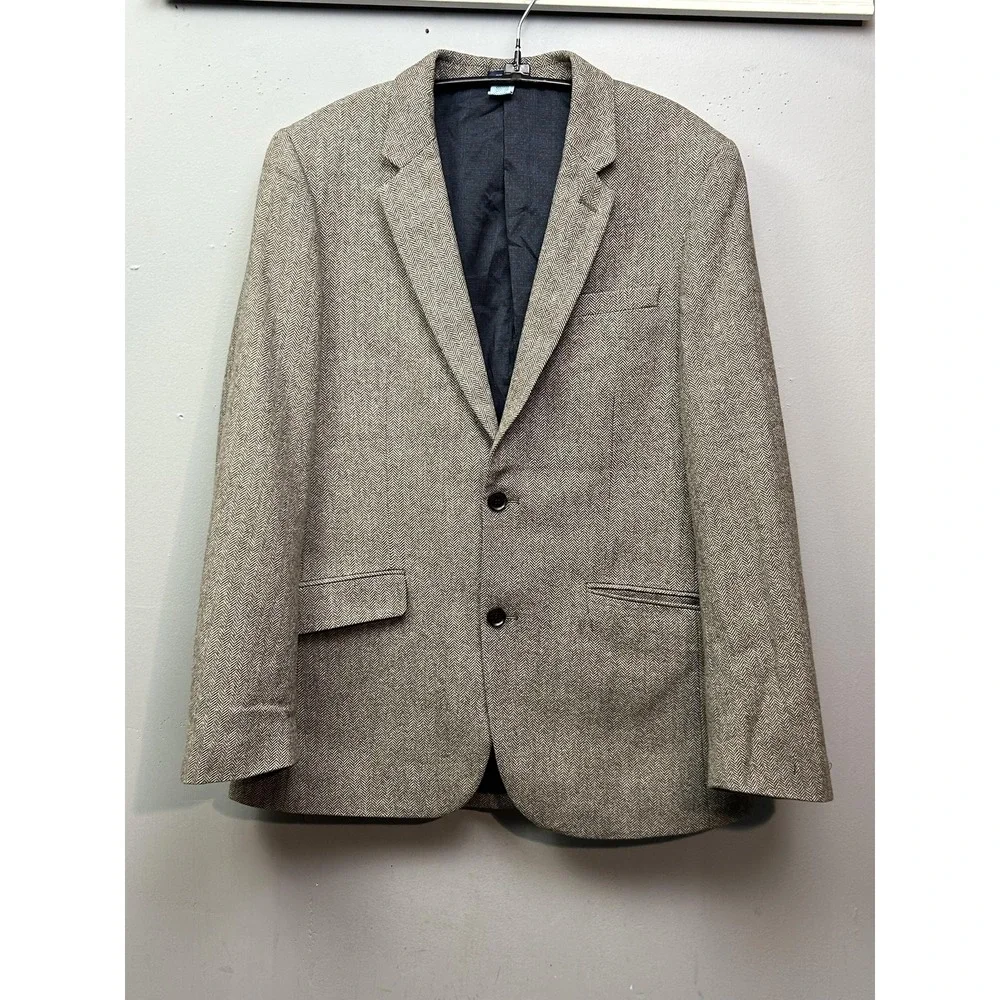 MADE Cam Newton Blazer Mens Large Brown Wool Blend Herringbone Sport Coat Jacket